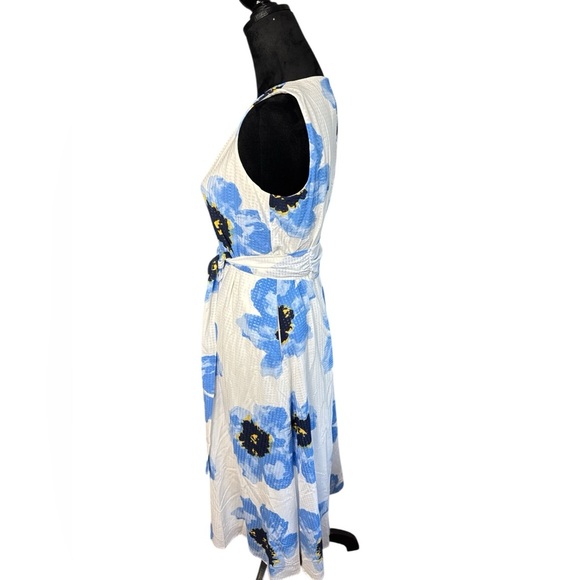 Anne Klein Blue White Floral Sleeveless Midi Dress Women’s Small Textured Print - Picture 3 of 9